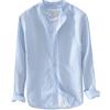 PengGengA Casual Maniche Lunghe di Lino Camicie per Uomo Senza Collo Camicie Beach Azzurro Chiaro M