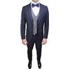 Mat Sartoriale Abito Completo Uomo Sartoriale Blu con Gilet Grigio e Papillon in Coordinato Nuovo Elegante Cerimonia (50)