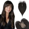 Silk-co Topper Capelli Veri Umani Extension con Frangia Finta 8x11cm Toupet Frangia Clip Capelli Veri 150% Densita Fascia Unica, Nero Naturale