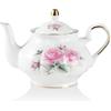 Sweejar Home Teiera in porcellana, teiera in ceramica vintage floreale con bordo dorato, teiera con foglie sfuse, caffettiera, per donne e amanti del tè, 800 ml, 3-4 tazze (fiore rosa)