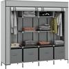HOMCOM Armadio Portatile in Tessuto non Tessuto e Acciaio, Guardaroba con 10 Ripiani, 4 Cassetti, 2 Barre Appendiabiti e Ante a Cerniera, 166x42.5x169.5cm, Grigio Scuro