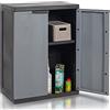 STAKMANN Armadio Basso con 2 Ante e 1 Ripiano Regolabile, Armadietto per Esterni ed Interni Resistente al Caldo e Freddo, Mobile in Polipropilene Colore Nero/Grigio, Dimensioni 65 x 37 x 85 H cm