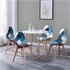 GrandCA HOME Tavolo da pranzo e 4 Sedie da Pranzo Set da Pranzo Moderno, Tavoli Rotonda Bianchi e Cuscino di Seduta in Tessuto Patchwork Sedie da Cucina, Blu