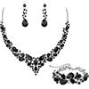 EVER FAITH Gioielli da Sposa per Donna, Collana di Cristallo Goccia Austriaco, Orecchini Pendenti, Bracciale con Lacci Nero Argento Fondo