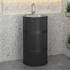 Cpaps Lavandino a Colonna Moderno in Ferro Battuto, Mobile da Bagno con Lavabo in Acciaio Inox, Lavandino su Piedistallo Freestanding Set con Rubinetto e Scarico (senza contenitore,nero)