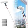 RYJYQYX Spruzzo 4 in 1 Pulisci Vetri Telescopico Estensibile 41-190 CM, Lavavetri Professionale con Raccoglitore Acque Nere E 5 Panni Pulisci Vetri Telescopico per Finestre Alte Interno/Esterno