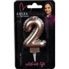 DECOCINO Meets Amira - Candela numerica oro rosa n. 2 - elegante decorazione per feste o anniversari, ideale per torte, torte o muffin, altezza 7 cm