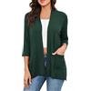 Generisch 2025 - Cardigan da donna casual e leggero con tasche, maniche a 3 e 4, apertura frontale, borse per piumino da donna grande, verde militare, XXL