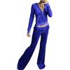Generic Tuta da donna in velluto, set completo da 2 pezzi, con zip intera, felpe con cappuccio e pantaloni a vita alta con tasche, in velluto lucido, termici, invernali, eleganti, da salotto, Blu # 03, S