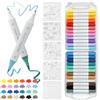 HJJMN 24 Colori Pennarelli Acrilici a Doppia Punta Impermeabili, Pennarelli a Punta Fine e Pennello, Pennarelli Colorati Acrilici a Base d'Acqua con 5 Stencil per Vetro Legno Ceramica