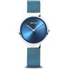 BERING 14531-308 Orologio da donna al quarzo, orologio da polso con cassa in acciaio inossidabile color argento da 31 mm e quadrante blu, cinturino in maglia milanese, vetro zaffiro, 5 ATM