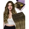 Fshine Extension Capelli Tessitura Balayage Castano Medio Con Biondo Extension Matassa 50cm 60g Extension Cucite Capelli Veri Ultra Sottile #4/27/4