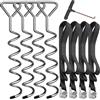 Hodzeed Set di 4 Picchetti di Fissaggio per Terreno Solidi da Trampolino Kit di Ancoraggio - Paletti in Acciaio Zincato Antiruggine da Trampolino con 4 Cinghie Resistenti