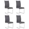 FC Set di 4 sedie da pranzo a sbalzo, struttura in metallo cromato, schienale in pelle PU, 42x 54 x 100 cm, Grigio