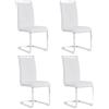 FC Set di 4 sedie da pranzo a sbalzo, struttura in metallo cromato, Schienale in pelle PU, 42x 54 x 100 cm, Bianco
