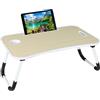 BAKAJI Tavolino da Letto, Vassoio per Colazione Divano, Tavolo Porta Tablet, Notebook, PC, Struttura in Metallo Pieghevole, Leggio Piano in Legno, Dimensioni 60 x 40 x 26 cm Frassinato (Bianco)