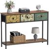 VEDECASA Tavolino con 3 cassetti in tessuto, per corridoio, soggiorno, camera da letto, telaio in metallo, montaggio semplice, vintage, marrone