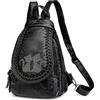 Hengwin Piccolo Zaino in Pelle Sintetica Zainetto Donna Zaini Casual Borsa a Tracolla Monospalla per Scuola Viaggio Lavoro + Portachiavi (Nero)