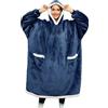 UMIPUBO Felpa Gigante Coperta Indossabile con Cappuccio Donna Uomo, Pullover Foderato in Pile Sherpa, Accappatoio Pigiama Hoodie Blanket Fleece Invernale(Blu)
