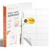 OFITURIA Fogli A4 di Etichette Adesive Bianche, Crea i tuoi Adesivi Personalizzati per qualsiasi Superficie, Carta A4 Adesiva Sicura, Etichetta Adesiva per Stampare - Ofituria (12 per foglio, 10 fogli)