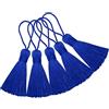 Makhry, lotto di 20 mini nappe in filo dall'aspetto setoso fatte a mano con anello da 5,1 cm e piccolo nodo cinese per orecchini, souvenir, segnalibri, accessori fai-da-te (blu reale)