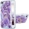 C-Super Mall Custodia per iPhone 8 Plus/7 Plus, 360 Grado Rotazione Metallo Anello Supporto Splice Marmo Design IMD Mestiere Morbido Silicone TPU Antiurto Cover, Viola Scuro