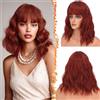 BARSDAR Parrucca Corta Ondulata Bob con Frangia, 35cm Rame Rosso, Capelli Sintetici Ondulati Resistenti al Calore per Donna Cosplay e Quotidiano