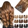 EINbeauty Extension Capelli Veri Clip 7pcs 120g 40cm Extension Capelli Veri Lisci Invisibili Remy Umani Human Hair Extension Clip(16Inch,4/4/27#)