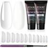 ROSALIND Gel Unghie Ricostruzione Kit, Acrilico Poly Nail Gel Trasparente Bianco 30ml Gel per Unghie Colorati con Pennello e Unghie Finte, Gel per Ricostruzione Ispessente per Unghie