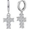 HeyMeili Orecchini a Croce Argento Sterling 925 per Donne Ragazze Orecchini a Cerchio Huggie con Pavé di Diamanti Simulati Zirconi
