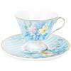 fanquare Set di tazze e piattini in Porcellana d'osso, Tazze da Caffè con fiori d'ortensia blu, Tazza da tè in Porcellana Britannica vintage da 170ml per regali da donna
