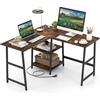 COSTWAY Scrivania Angolare da 120 CM, Scrivania a L per Ufficio a Casa con Prese di Corrente e Porte USB, Postazione di Lavoro con Ripiani per Lavoro, Gaming e Studio (Marrone)
