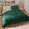 PETTI Artigiani Italiani - Set Copripiumino Matrimoniale 250x200 cm (2 Federe 50x80 cm Incluse), Parure Copripiumino Morbida Microfibra Tinta Unita Tortora - Verde Smeraldo