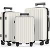 SHOWKOO Set di Valigie Rigide 3 Pezzi 100% Policarbonato Bagaglio Leggero Espandibile Ultra Durevole Valigia Trolley da Viaggio con Serratura Approvata Dalla Tsa e 4 Ruote Doppie M+L+XL,Vero Bianco