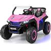 RELAX4LIFE Macchina Elettrica per Bambini a 2 Posti 12V Jeep con Telecomando da 2,4 GHz, Musica, Fari e USB, 3 Anni+, Portata di 59 kg (Rosa)