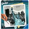 Ravensburger - CreArt New York, Dipingere per Rilassarsi, Contiene Una Tavola Prestampata e Un Tracciato Che Guida l'Attività, Hobby per Adulti e Ragazzi - Misure Tavola 20 x 20 cm