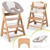 hauck Seggiolone Beta+ Newborn Set - Seggiolone Evolutivo in Legno, con Sdraietta Neonati 2in1 (Dondolo Neonati), Cuscino Seduta, Vassoio - Naturale