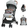 LIFEZEAL Passeggino Ultraleggero per Bambini 0-36 Mesi, Passeggino Compatto a Ombrello, per Viaggio, Aereo, Pieghevole, Regolabile, con Cintura di Sicurezza, Ruote, Freno, Parasole, Cesto, Grigio