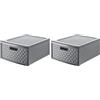 Rotho Country Cassettiera con 1 Cassetto in Rattan, Plastica (PP) senza BPA, Grigio (Antracite), Grande/19.2 L, 45.0 x 34.0 x 20.0 cm (Confezione da 2)