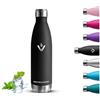 Grsta Borraccia Termica, 500 ml Borraccia Acciaio Inox, Borracce Termiche, Senza BPA, Borraccie Scuola, Senza Perdite, Bottiglie Piccola, Acciaio Inossidabile 18/8, Borracce per Viaggio, Campeggio, Nero