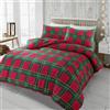 Kampala Hill Set di biancheria da letto matrimoniale in flanella di cotone spazzolato, motivo scozzese, colore: rosso
