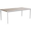 Keter Avon Tavolo da Pranzo Esterno per Giardino e Terrazza, 200x95x75H cm, Adatto per 8 Persone, Piano in Finitura Effetto Legno, Struttura in Metallo Bianca