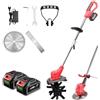 ONEVAN Tagliaerba a batteria e zappa 2 in 1, senza spazzole con 2 batterie da 4,0 Ah, 2850 W, telescopio regolabile, decespugliatore elettrico con testa di ricambio per fresa da giardino e lame da 2