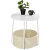 FurnitureR Tavolino rotondo 45 x 50 cm - Moderno tavolino con cesto portaoggetti in tessuto, spazio per soggiorno e camera da letto, bianco/beige, senza oscillazione e facile da montare