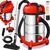 Masko® Aspirapolvere industriale, in acciaio inox, 2300 W + presa di corrente, aspirazione a secco e a umido, funzione di soffiaggio, Push&Clean, con e senza sacchetto, Rosso