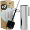 Hovea - 2x Scopino WC Sospeso - Scopino Silicone e Metallo - Nessuna Foratura - Montaggio a Parete con Adesivo o Vite - Acciaio Inox 304 - Porta Scopino Bagno WC - WC3621