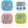 Nizirioo - Timer magnetico da cucina, 4 colori, con orologio con grande display LCD, silenzioso, per cucine, uffici, sport (batterie non incluse)