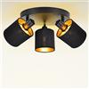 URing Faretti da Soffitto Industriale 3 Luci, Vintage Plafoniera Faretti da Parete Orientabili E14, Lampadario da Soffitto Interno Applique per Cucina Soggiorno Corridoio, Senza Lampadina, Nero/oro