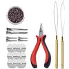 YANTAISIYU Kit di extension per capelli: 500 pezzi 3.0mm nano anelli in silicone, 3 fori pinze per capelli, ago extension (marrone)
