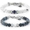 10:10 Bracciali Coppia Lui e Lei con Pietre Naturali da 6 mm Ossidiana Snowflake e Pietra di Luna. Braccialetto Regolabile, Resistente. Made In Italy (Ossidiana-Luna